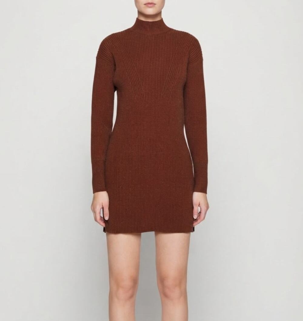 Abercrombie & Fitch Brown Ribbed Mock Neck Sweater Dress Womens Small Fall Cozy